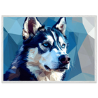 Abstrakter Husky: Premium-Poster mit Rahmen – Leuchtende Augen im geometrischen Design-petllective