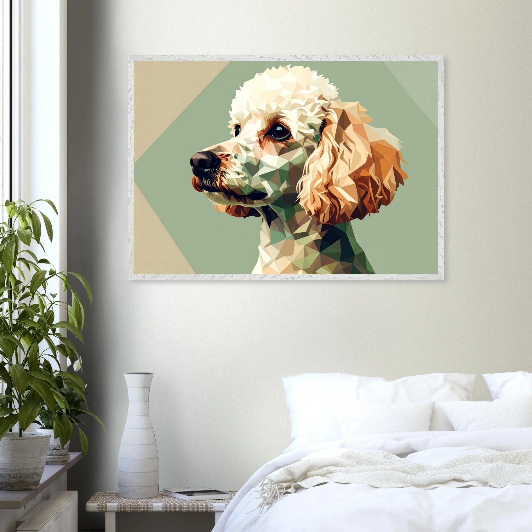Abstrakter Pudel: Premium-Poster aus halbmattem Premium-Papier mit Holzrahmen – Modernes Haustier-Design-petllective
