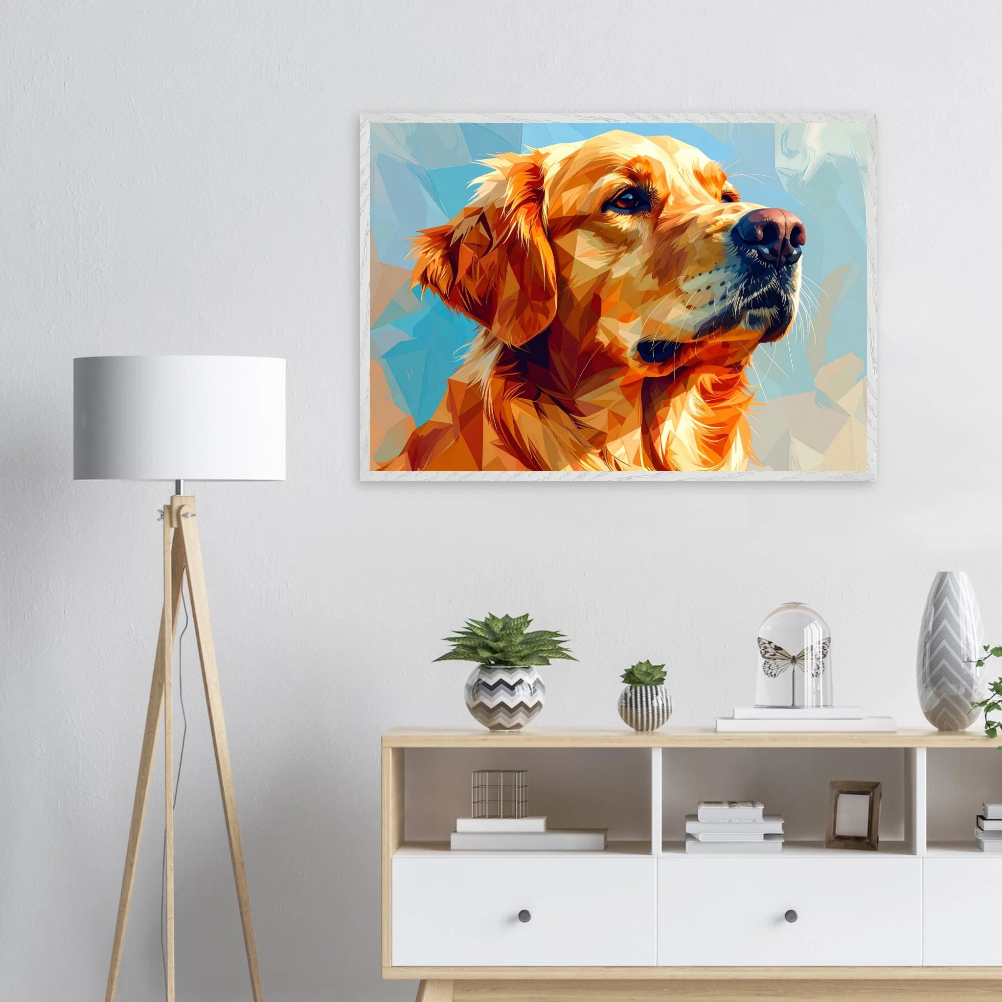 Golden Retriever im Mosaik-Stil: Premium-Poster mit Holzrahmen – für dein Zuhause in verschiedenen Größen & Rahmenfarben-petllective