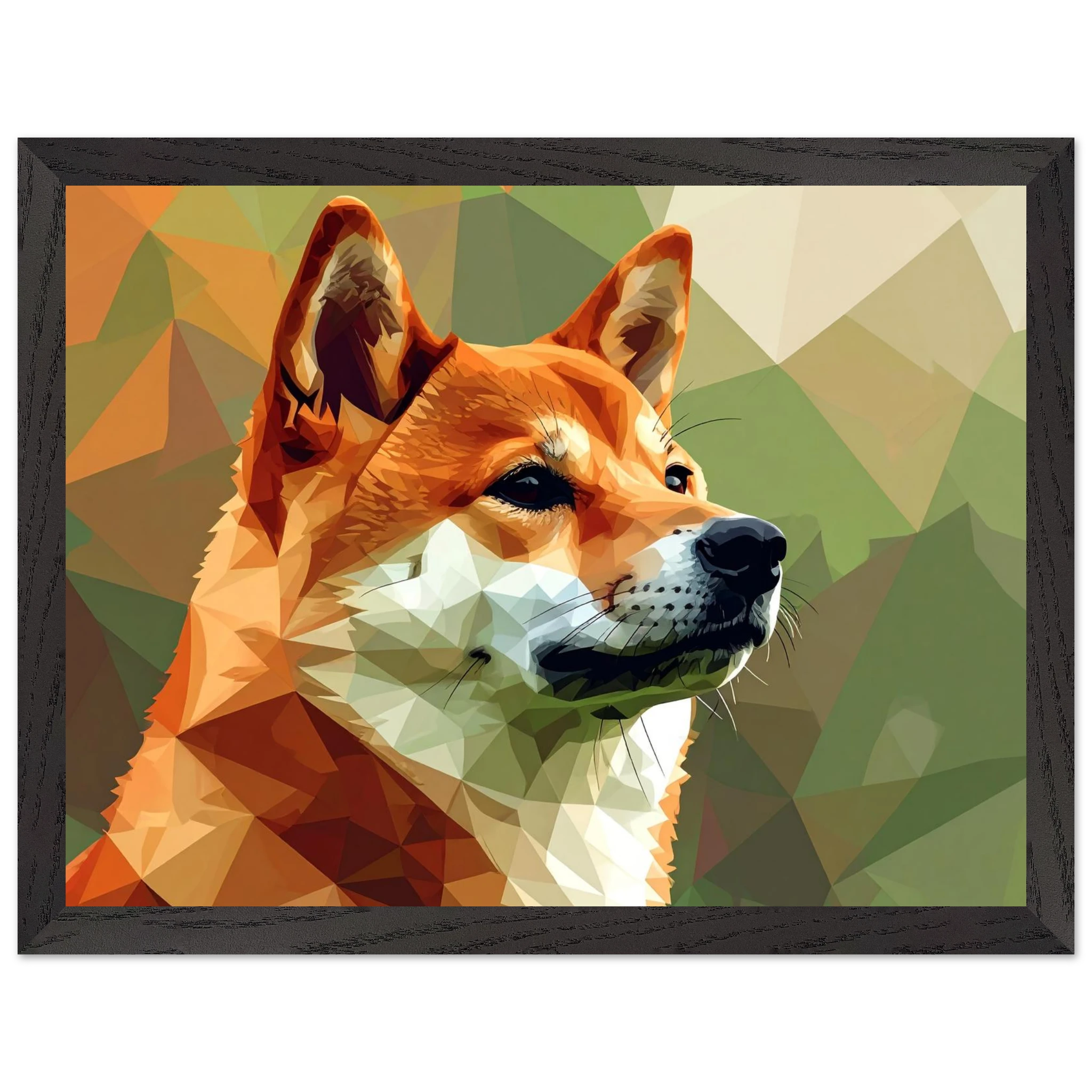 Shiba Inu Polygon Art Premium-Poster – Hundeliebe in leuchtenden Farben mit Holzrahmen-petllective
