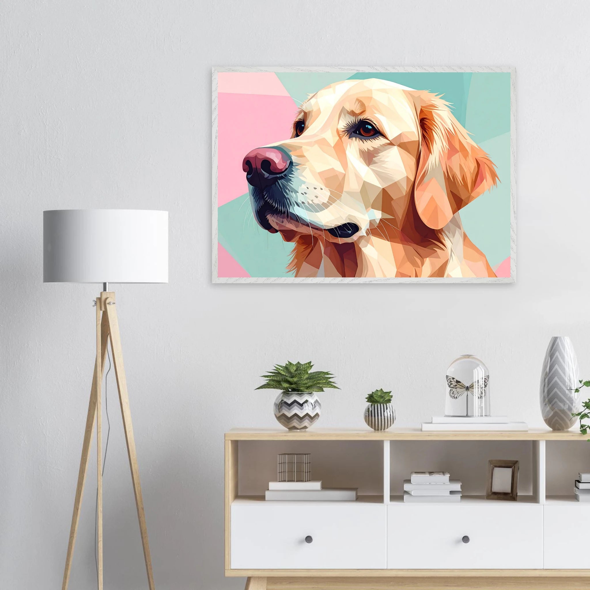 Abstrakter Golden Retriever: Premium-Poster mit Holzrahmen in deinem Wunschformat-petllective