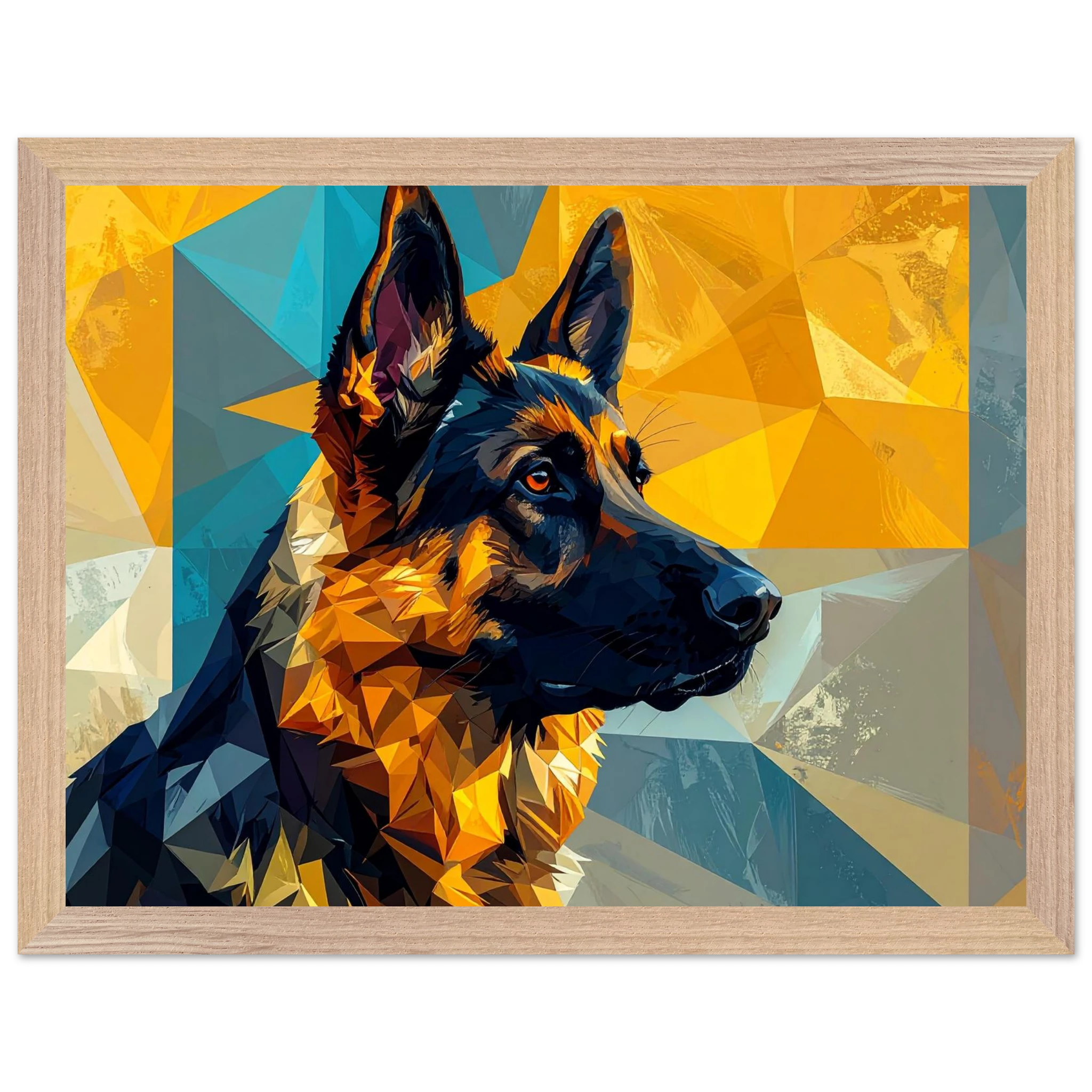 Geometrisches Schäferhund-Porträt: Premium-Poster mit Holzrahmen in deinem Stil-petllective