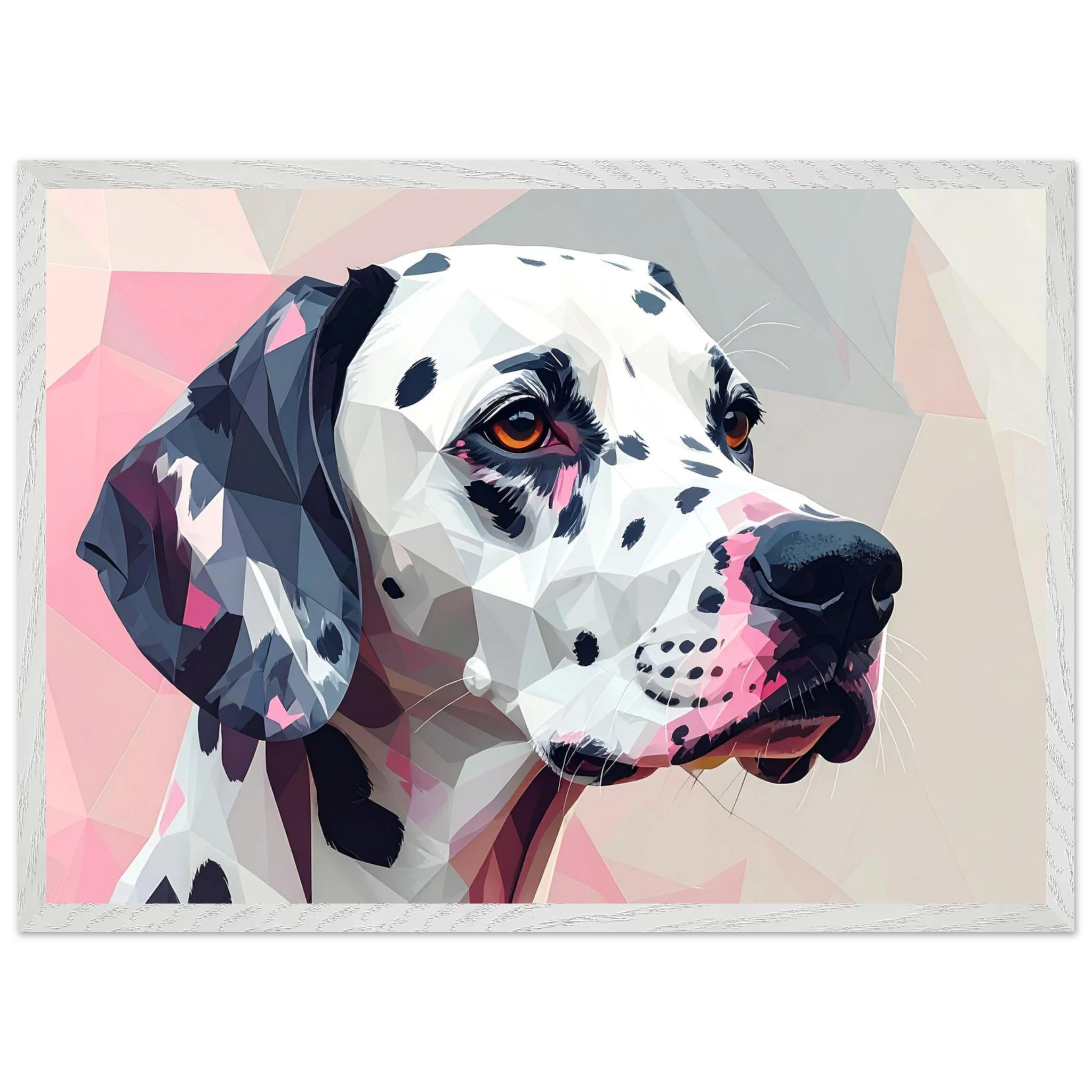 Abstraktes Dalmatiner-Porträt – Gerahmtes Premium-Poster in Pastellfarben und geometrischem Stil-petllective