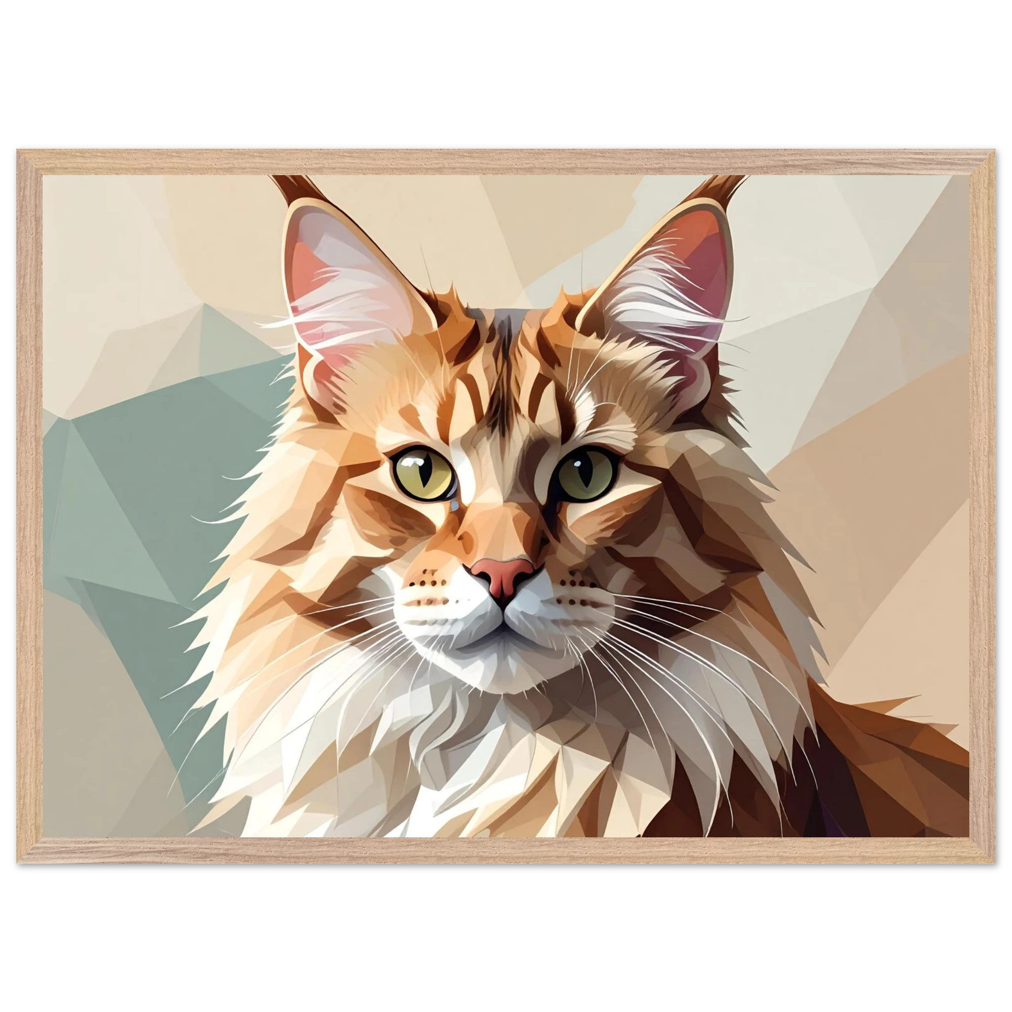 Abstrakte Maine Coon Katze: Premium-Poster aus halbmattem Premium-Papier mit Holzrahmen-petllective
