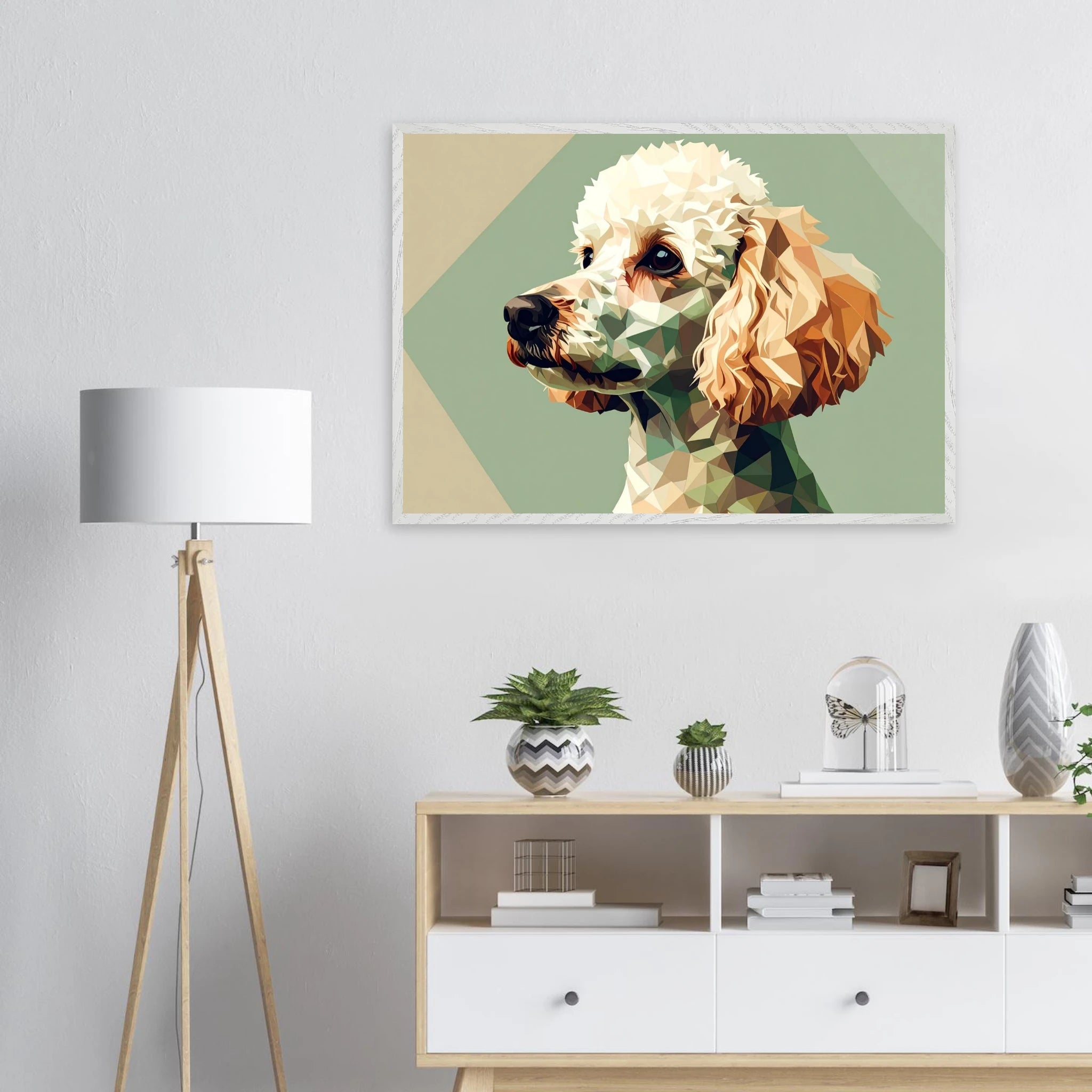 Abstrakter Pudel: Premium-Poster aus halbmattem Premium-Papier mit Holzrahmen – Modernes Haustier-Design-petllective