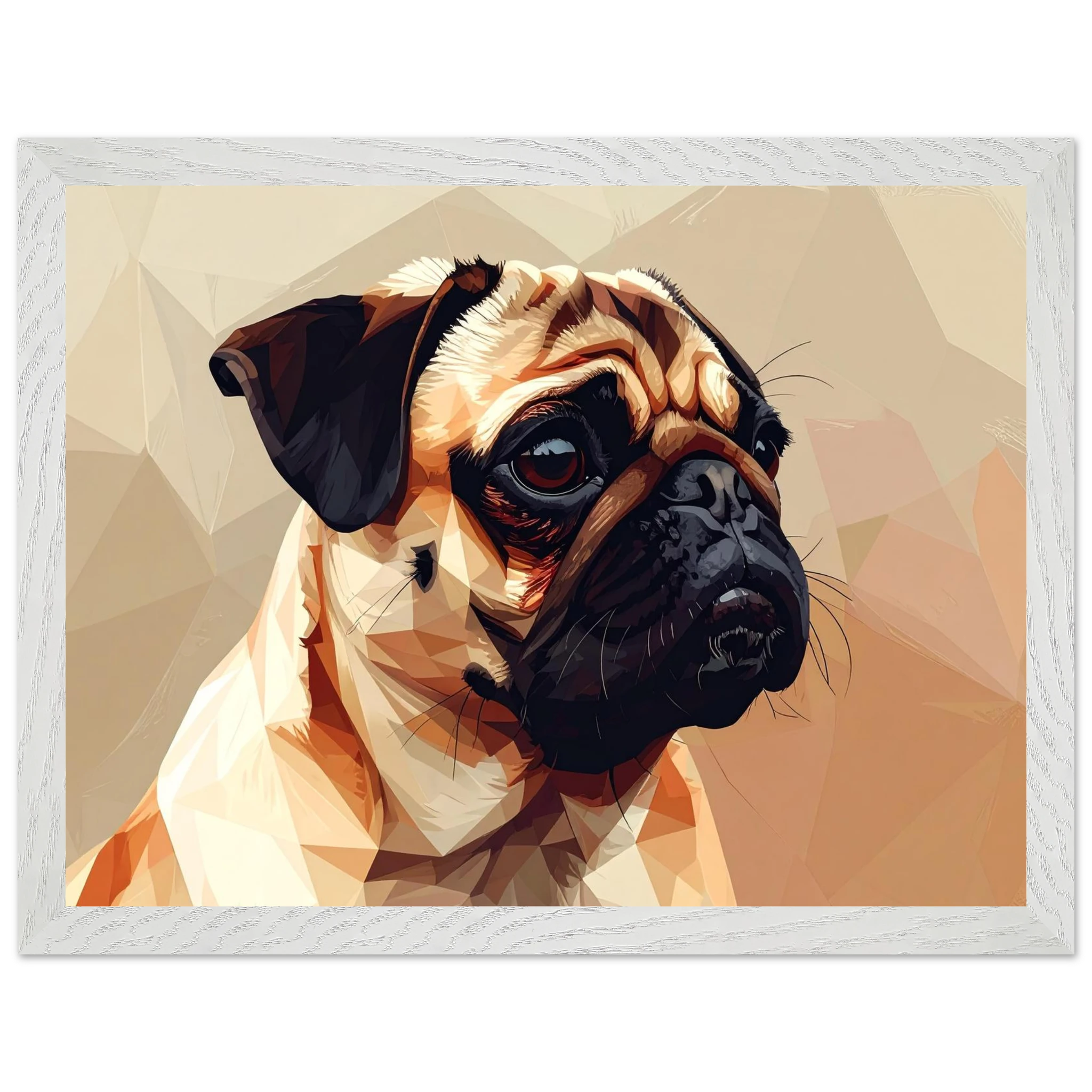 Gerahmtes Premium-Poster: Geometrischer Mops – Ausdrucksstarke Haustier-Kunst für Ihr Zuhause-petllective