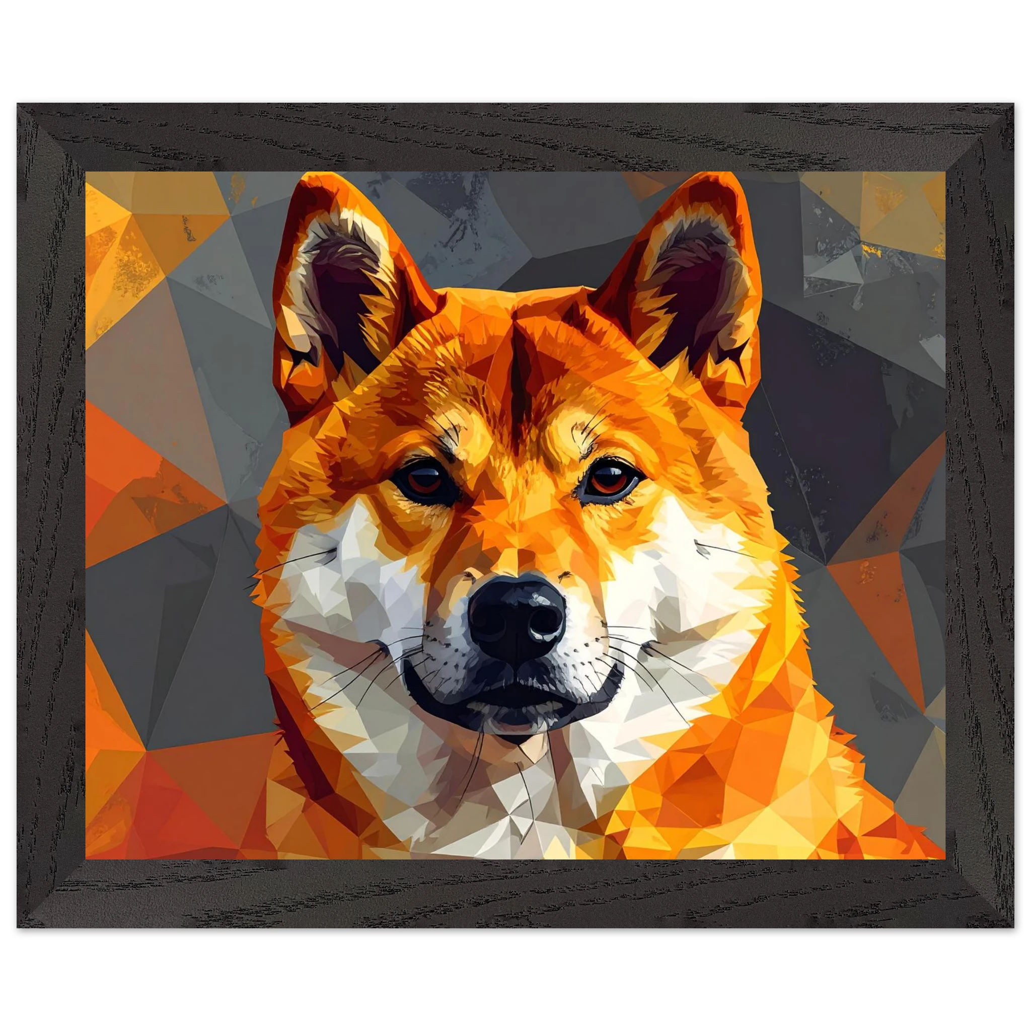 Shiba Inu Polygon-Art: Gerahmtes Premium-Poster – Lebendige Farben & Edler Holzrahmen-petllective