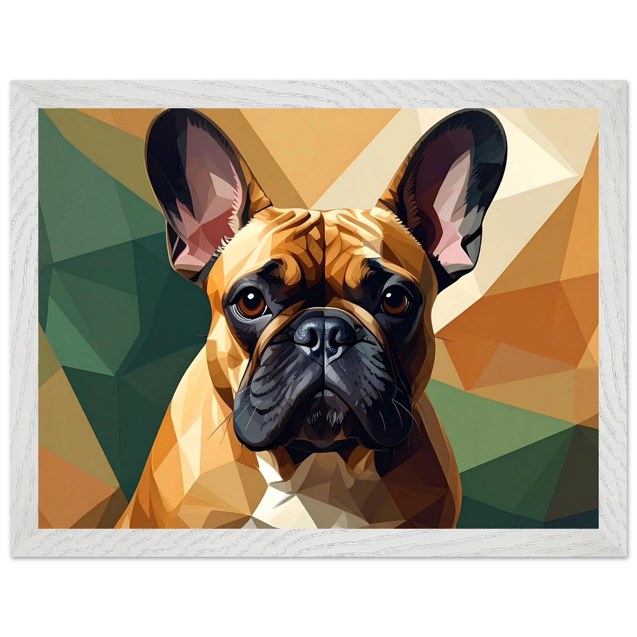 Französische Bulldogge im Polygondesign – Gerahmtes Premium-Poster für moderne Kunstliebhaber-petllective