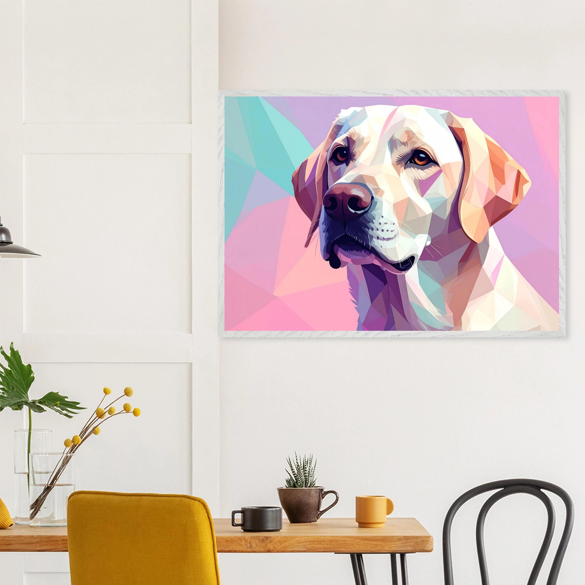 Labrador-Retriever-Portrait im Polygon-Stil: Premium-Poster mit Holzrahmen – Lebendige Farben-petllective