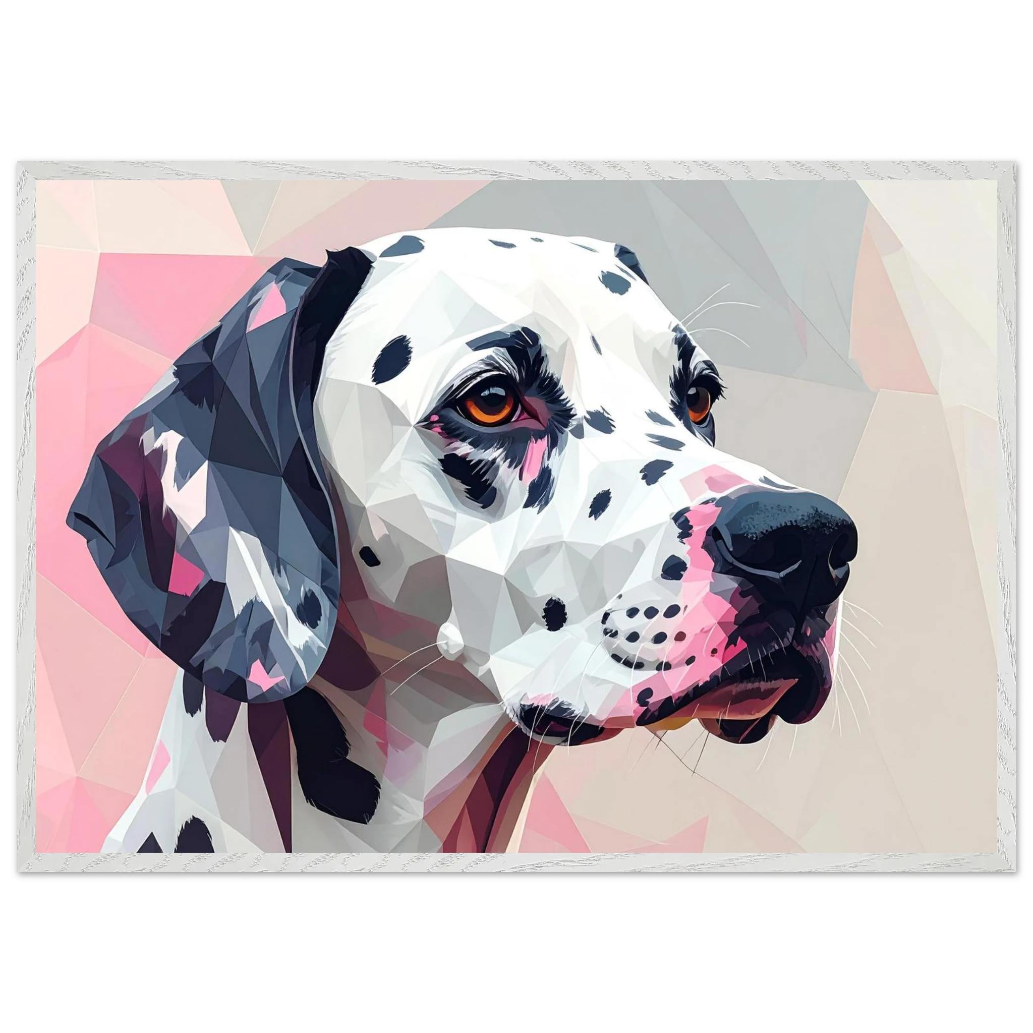 Abstraktes Dalmatiner-Porträt – Gerahmtes Premium-Poster in Pastellfarben und geometrischem Stil-petllective