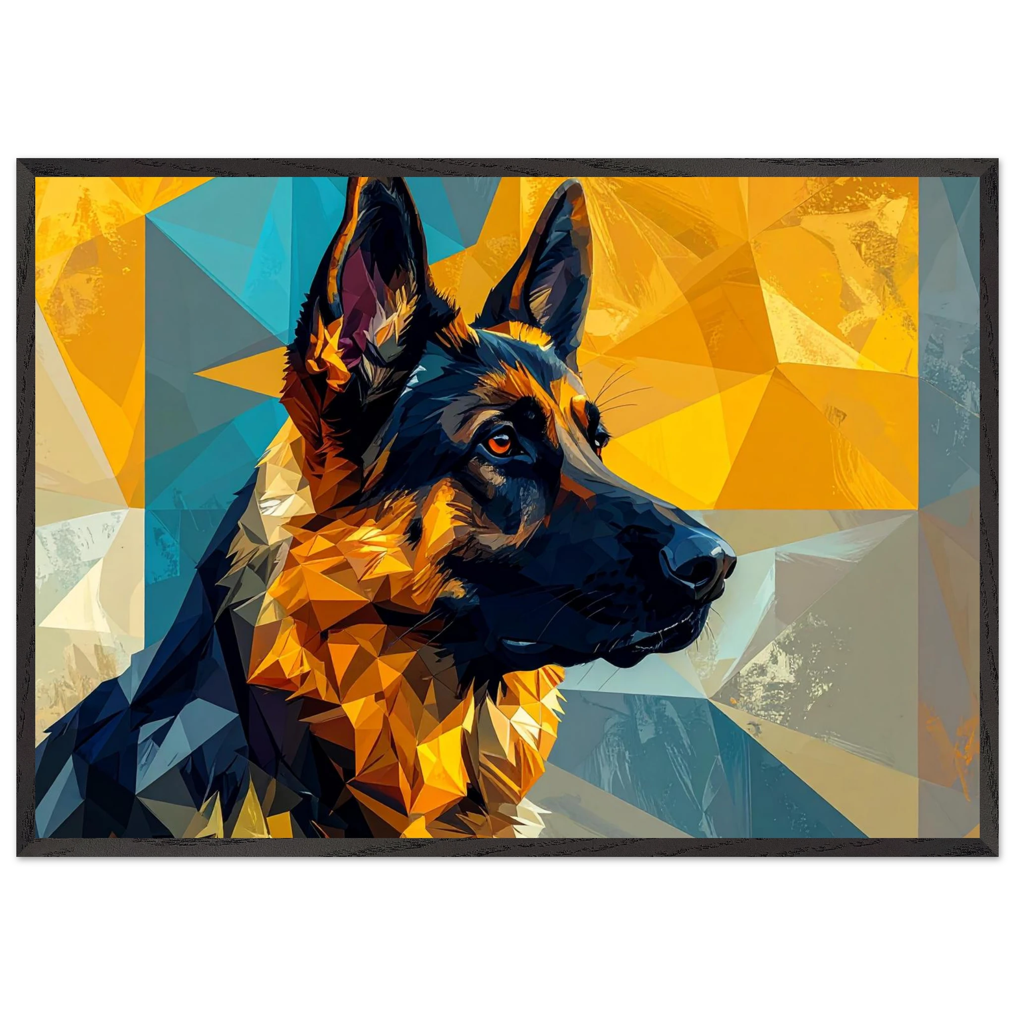 Geometrisches Schäferhund-Porträt: Premium-Poster mit Holzrahmen in deinem Stil-petllective