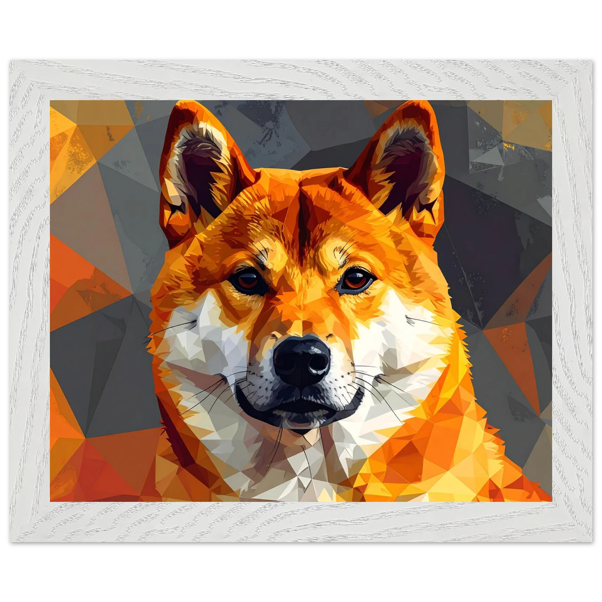 Shiba Inu Polygon-Art: Gerahmtes Premium-Poster – Lebendige Farben & Edler Holzrahmen-petllective