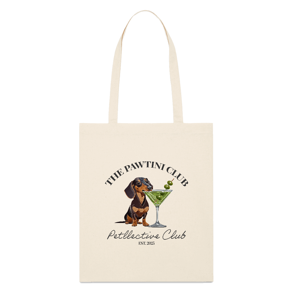 Shopping Bag „The Pawtini Club“ – Bio?Baumwolle Tote mit Dackelprint-petllective