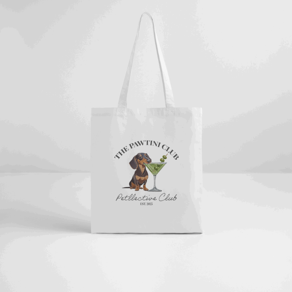 Shopping Bag „The Pawtini Club“ – Bio?Baumwolle Tote mit Dackelprint-petllective