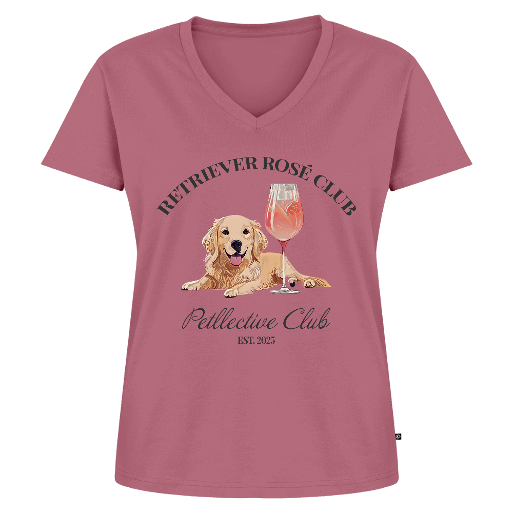 Bio Damen T-Shirt „Retriever Rosé Club“ mit V-Ausschnitt-petllective