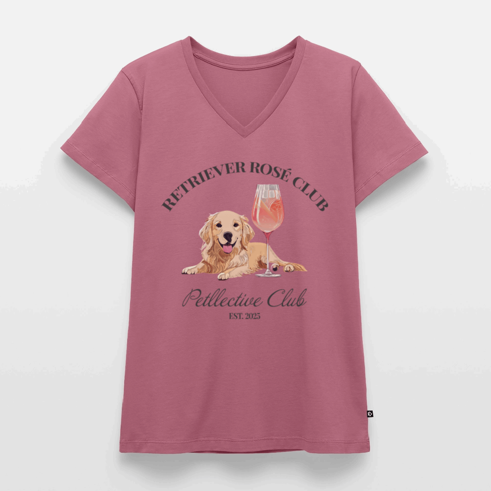 Bio Damen T-Shirt „Retriever Rosé Club“ mit V-Ausschnitt-petllective