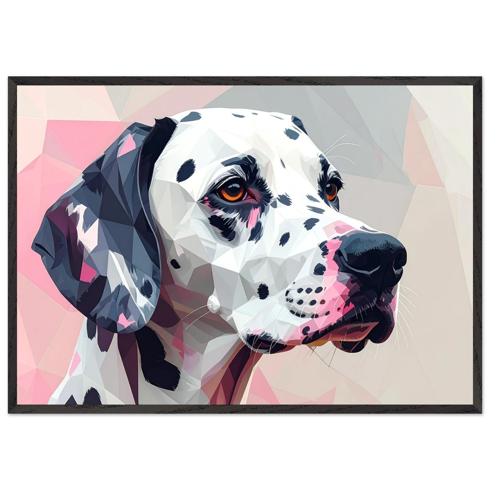 Abstraktes Dalmatiner-Porträt – Gerahmtes Premium-Poster in Pastellfarben und geometrischem Stil-petllective