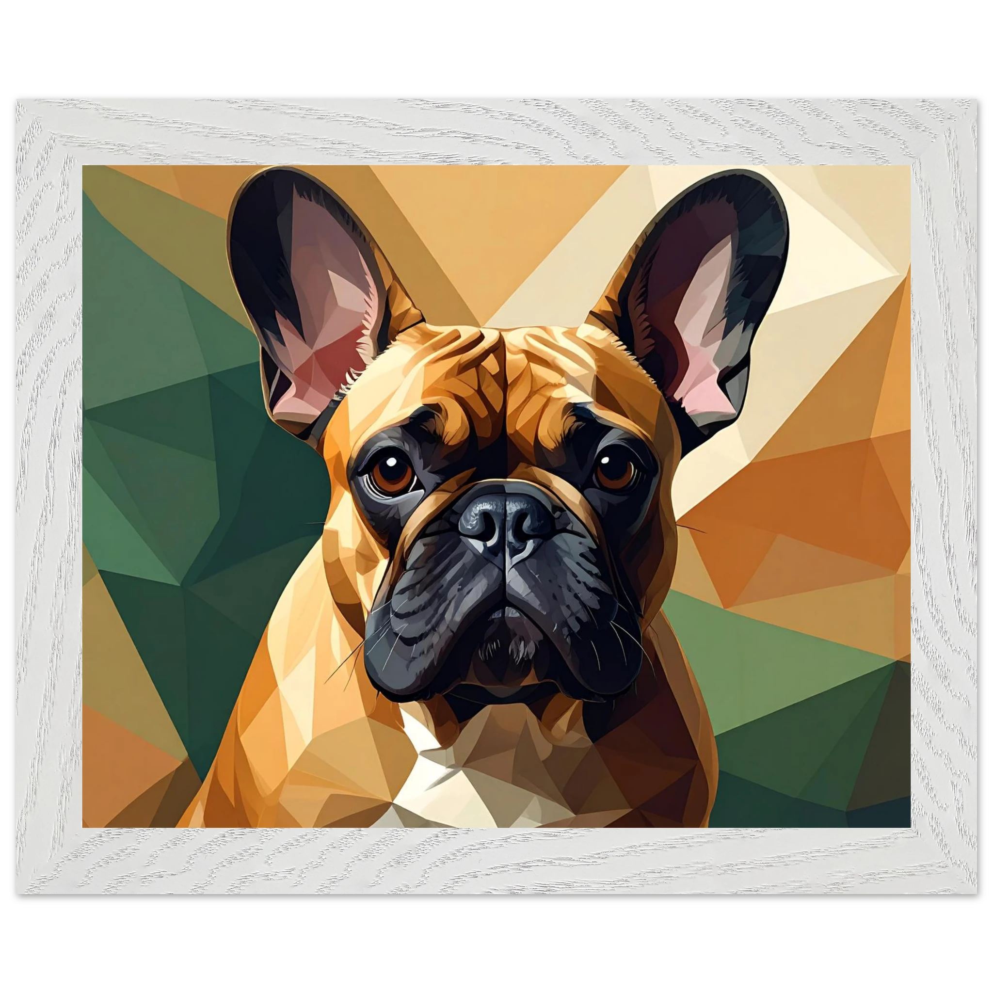 Französische Bulldogge im Polygondesign – Gerahmtes Premium-Poster für moderne Kunstliebhaber-petllective