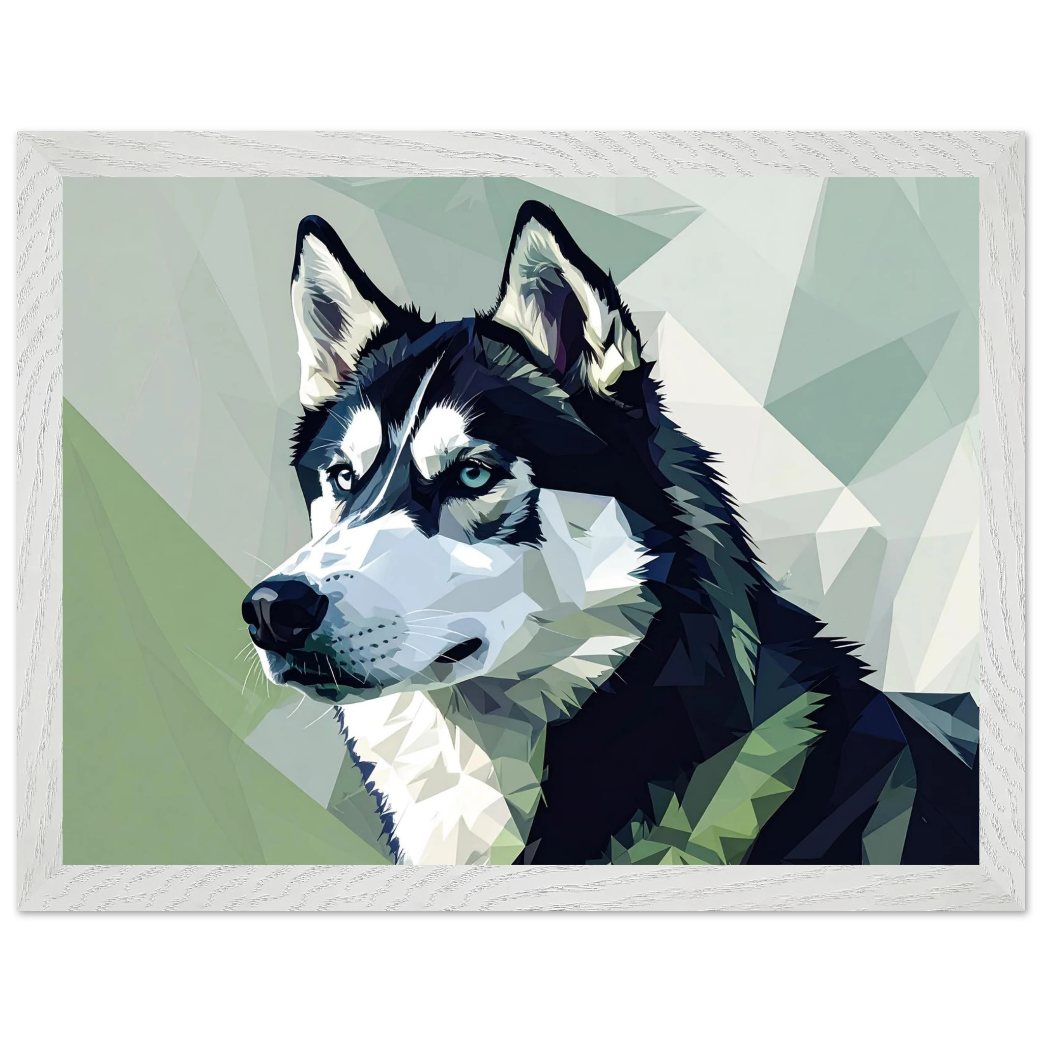 Abstraktes Husky-Porträt – Gerahmtes Premium-Poster mit lebendigen Farben und dezentem Glanz-petllective