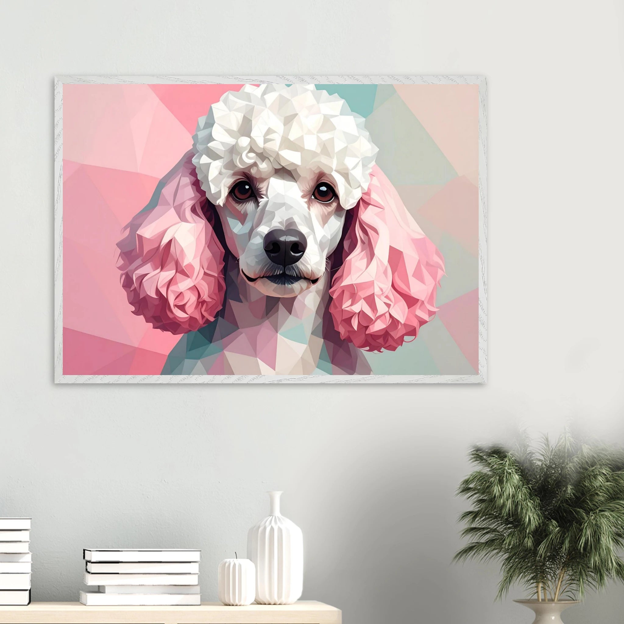 Abstrakter Pudel: Premium-Poster mit Holzrahmen in deinem Wunschformat und Rahmenfarbe-petllective
