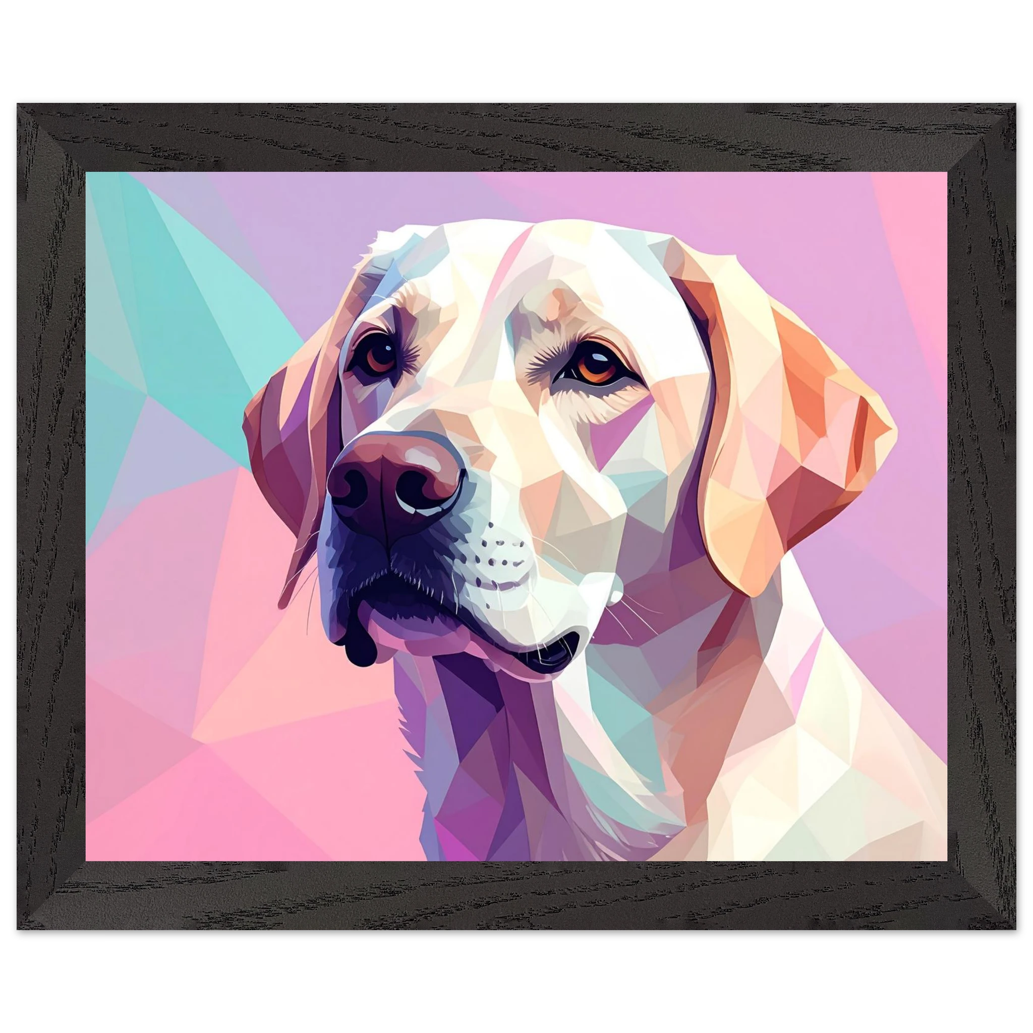 Labrador-Retriever-Portrait im Polygon-Stil: Premium-Poster mit Holzrahmen – Lebendige Farben-petllective