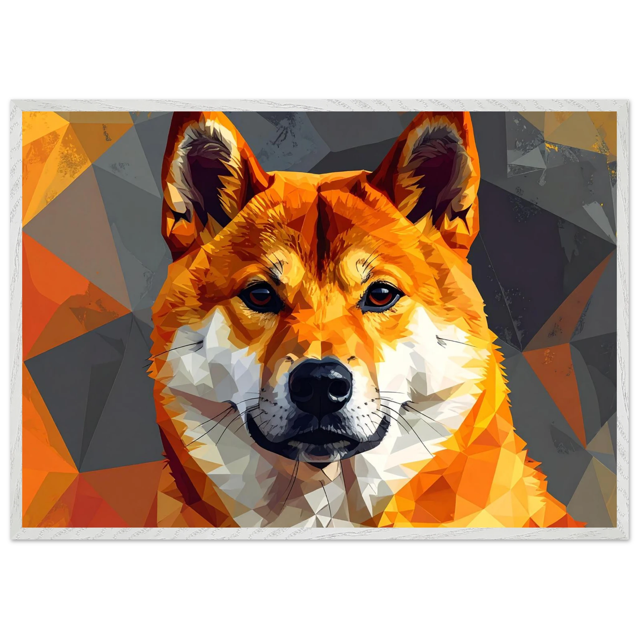 Shiba Inu Polygon-Art: Gerahmtes Premium-Poster – Lebendige Farben & Edler Holzrahmen-petllective