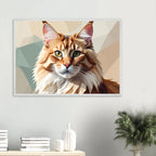 Abstrakte Maine Coon Katze: Premium-Poster aus halbmattem Premium-Papier mit Holzrahmen-petllective