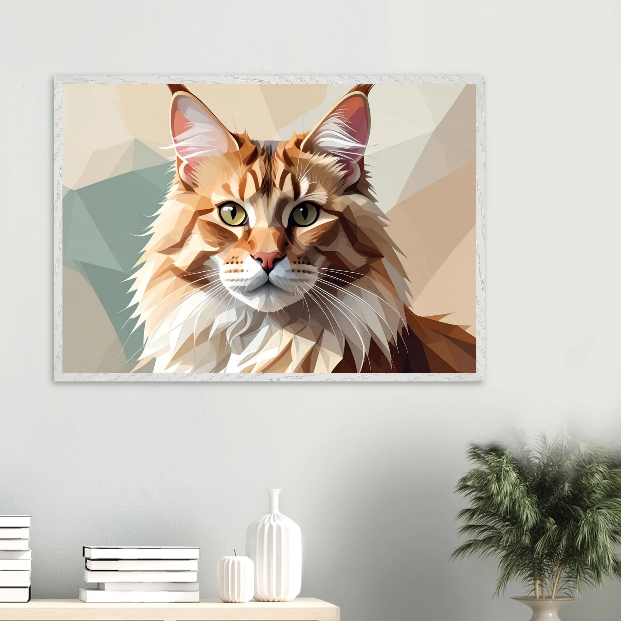 Abstrakte Maine Coon Katze: Premium-Poster aus halbmattem Premium-Papier mit Holzrahmen-petllective