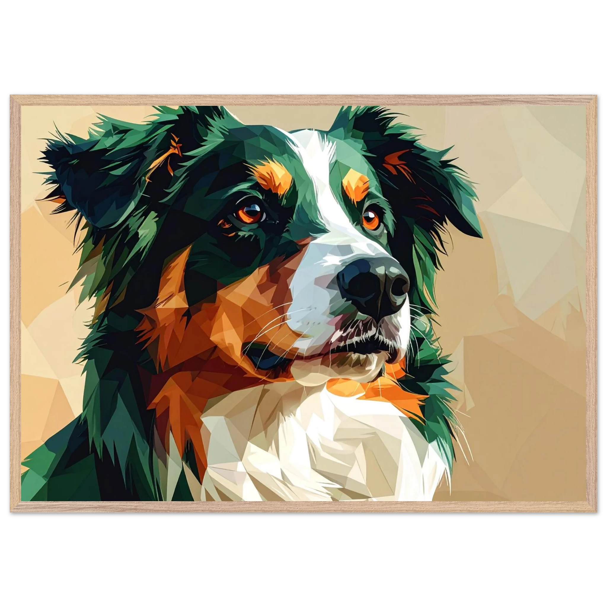 Australian Shepherd im Pop-Art-Stil – Premium-Poster mit Holzrahmen-petllective