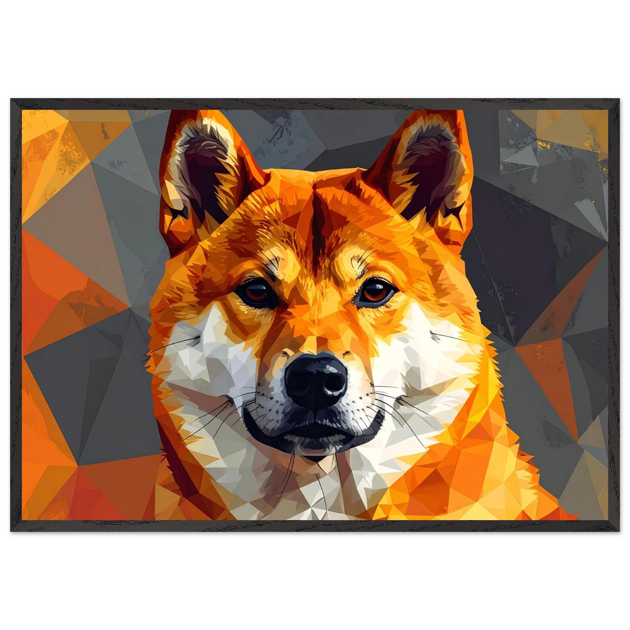 Shiba Inu Polygon-Art: Gerahmtes Premium-Poster – Lebendige Farben & Edler Holzrahmen-petllective