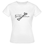Weißes Damen-T-Shirt mit schwarzem Schriftzug „Ich bin eine Hundemama“ und Knochenmotiv – Petllective Statement-Shirt