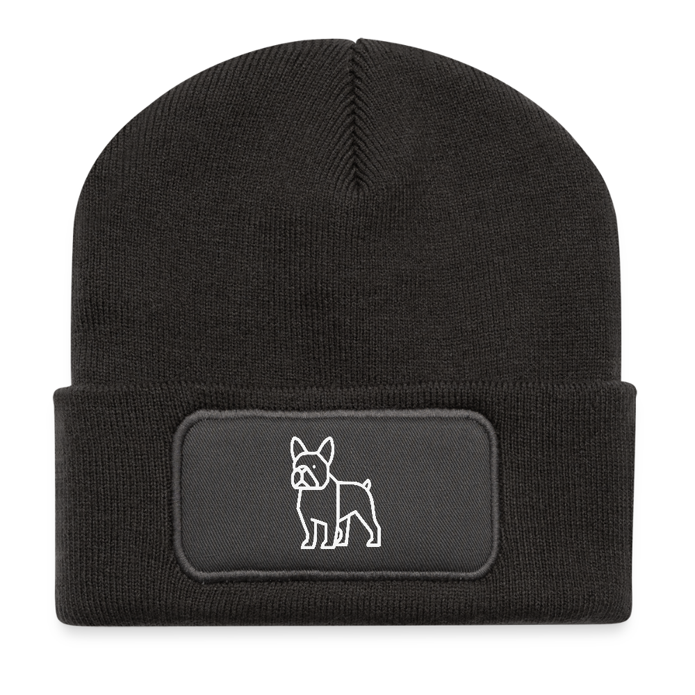 Recycelte Patch Beanie - Französische Bulldoge - Dunkelgrau