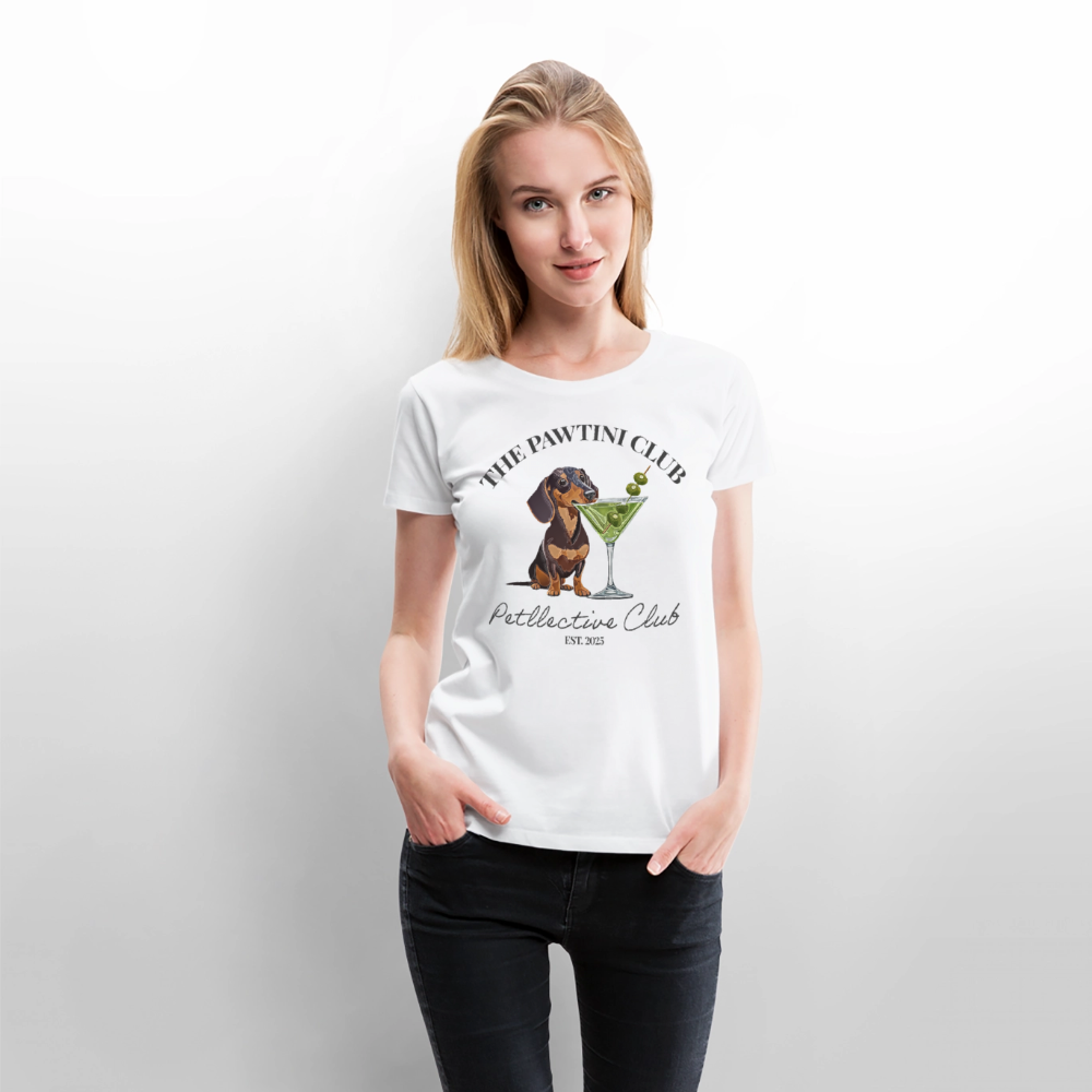 Frauen Premium T-Shirt „The Pawtini Club“ – Dackel trifft Martini-Charme - Weiß