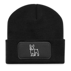 „Schwarzes Beanie mit Umschlag und schwarzem Patch mit weißer French-Bulldog Line-Art – Pawrent Essentials Petllective“