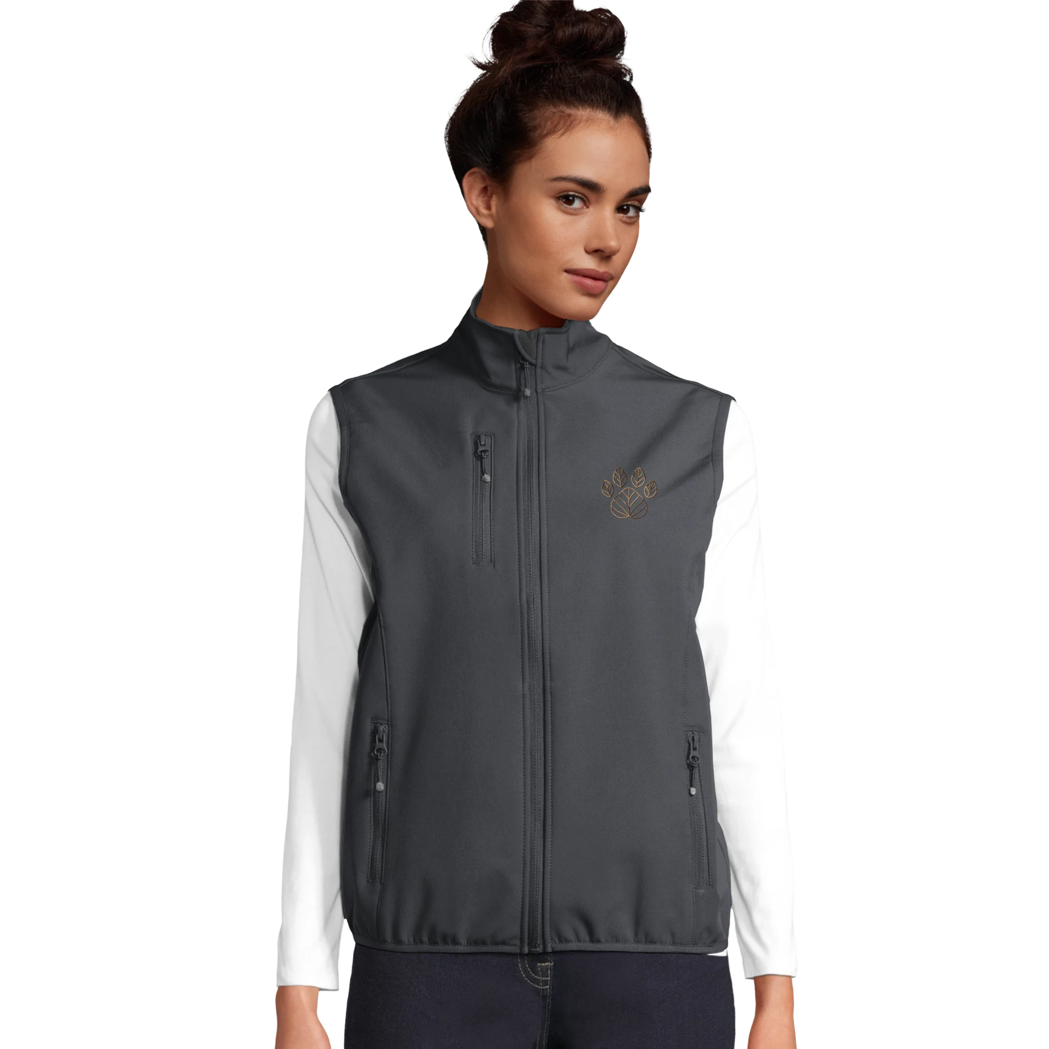 Damen Softshell Weste mit gestickter Herbstpfote-petllective