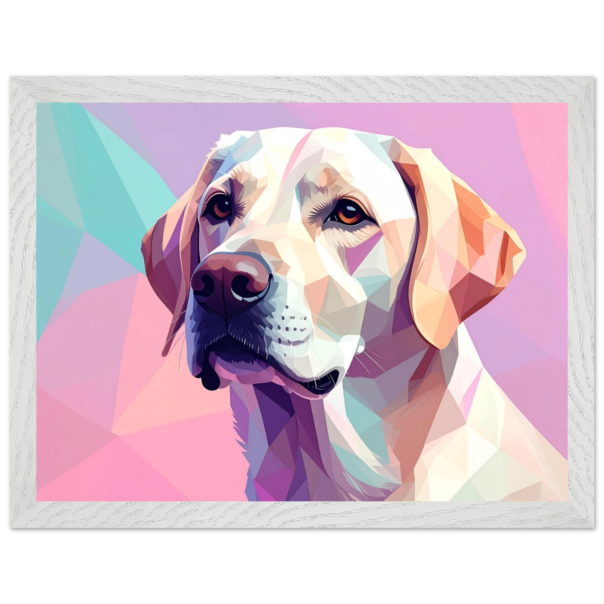 Labrador-Retriever-Portrait im Polygon-Stil: Premium-Poster mit Holzrahmen – Lebendige Farben-petllective