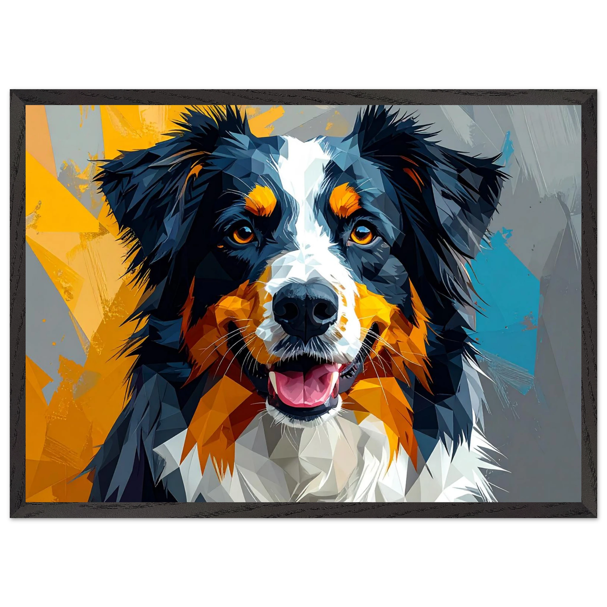 Bunter Hundeporträt-Poster: Premium-Poster aus halbmattem Premium-Papier mit Holzrahmen-petllective