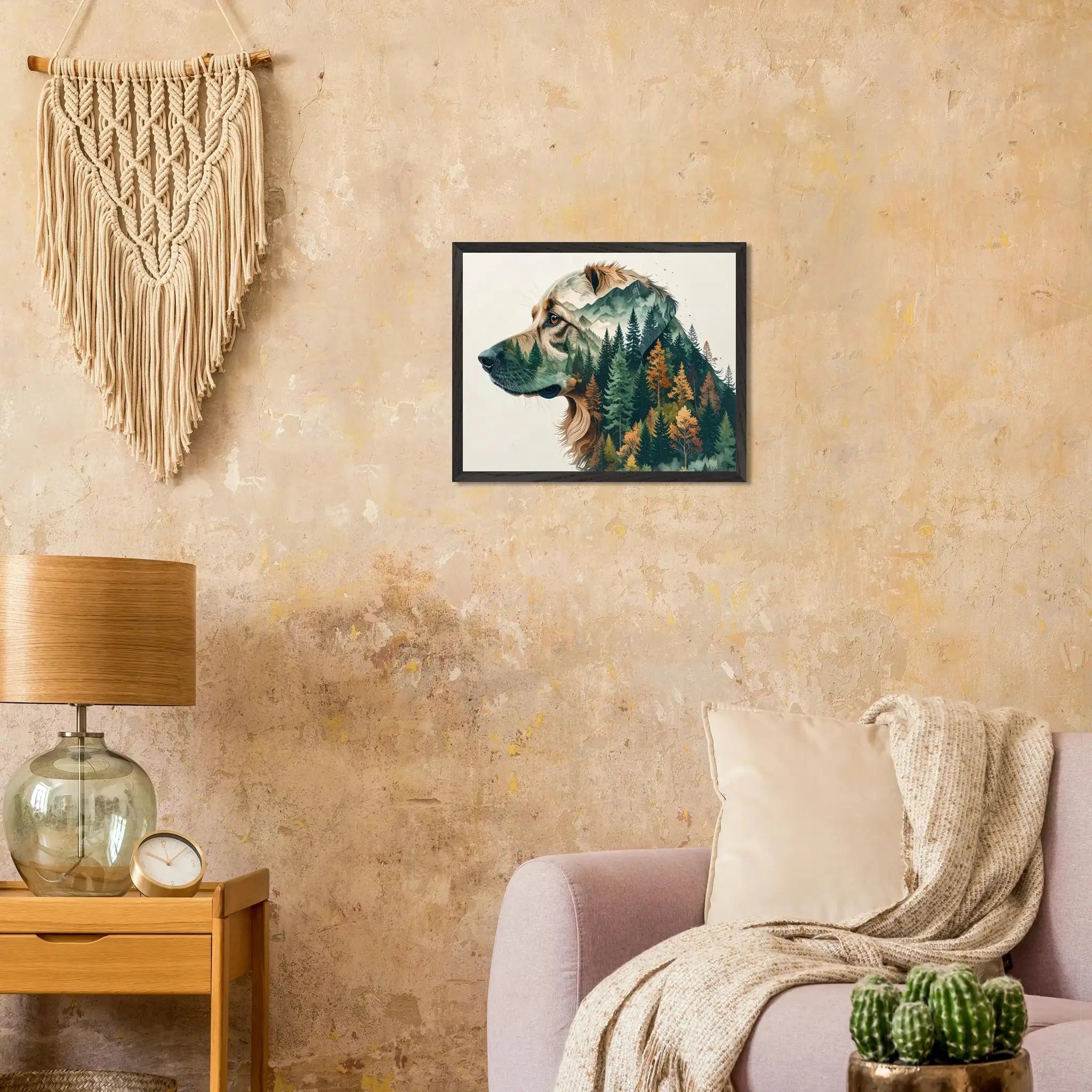 Hund Wald & Berge Wandbild – Premium Poster mit Rahmen-petllective