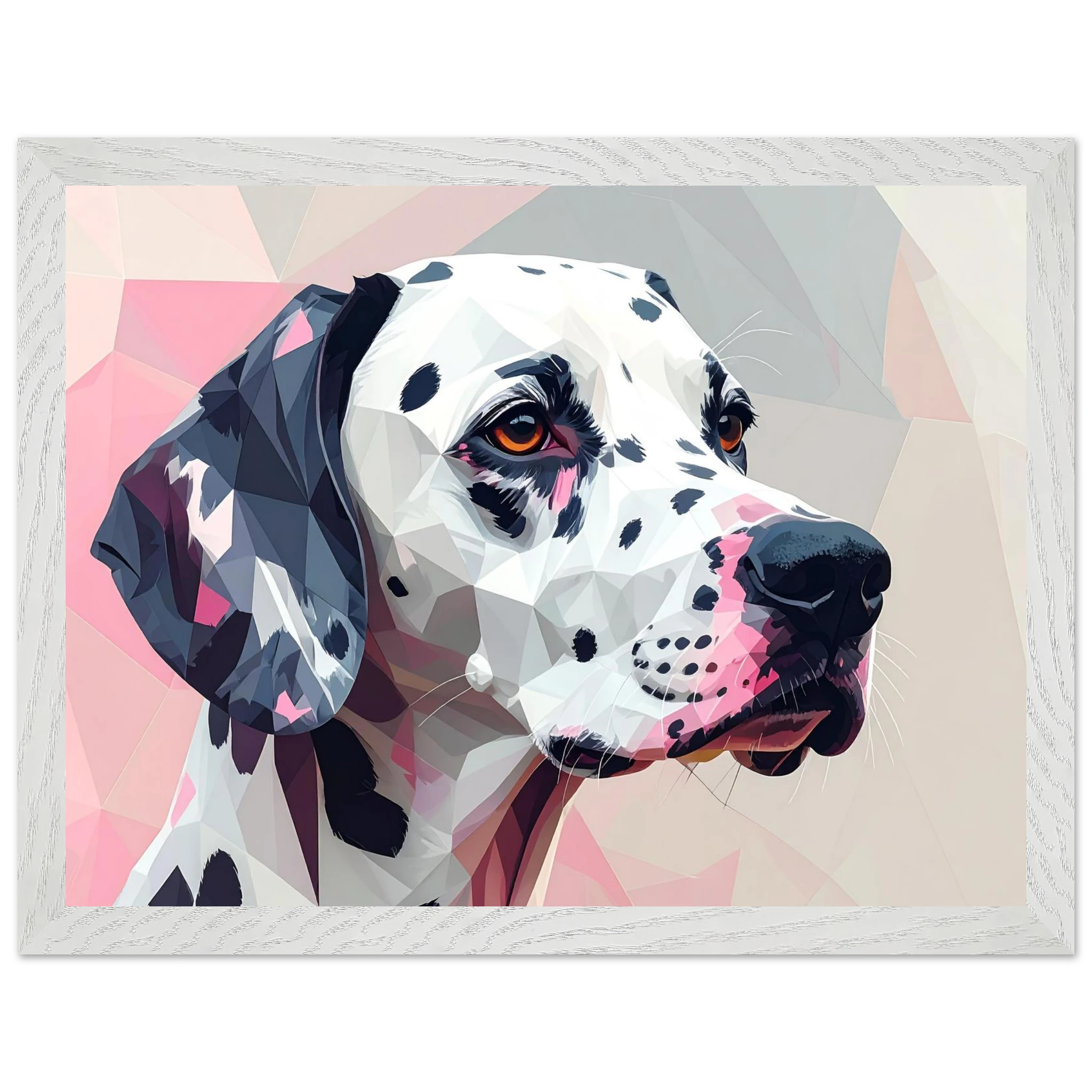 Abstraktes Dalmatiner-Porträt – Gerahmtes Premium-Poster in Pastellfarben und geometrischem Stil-petllective