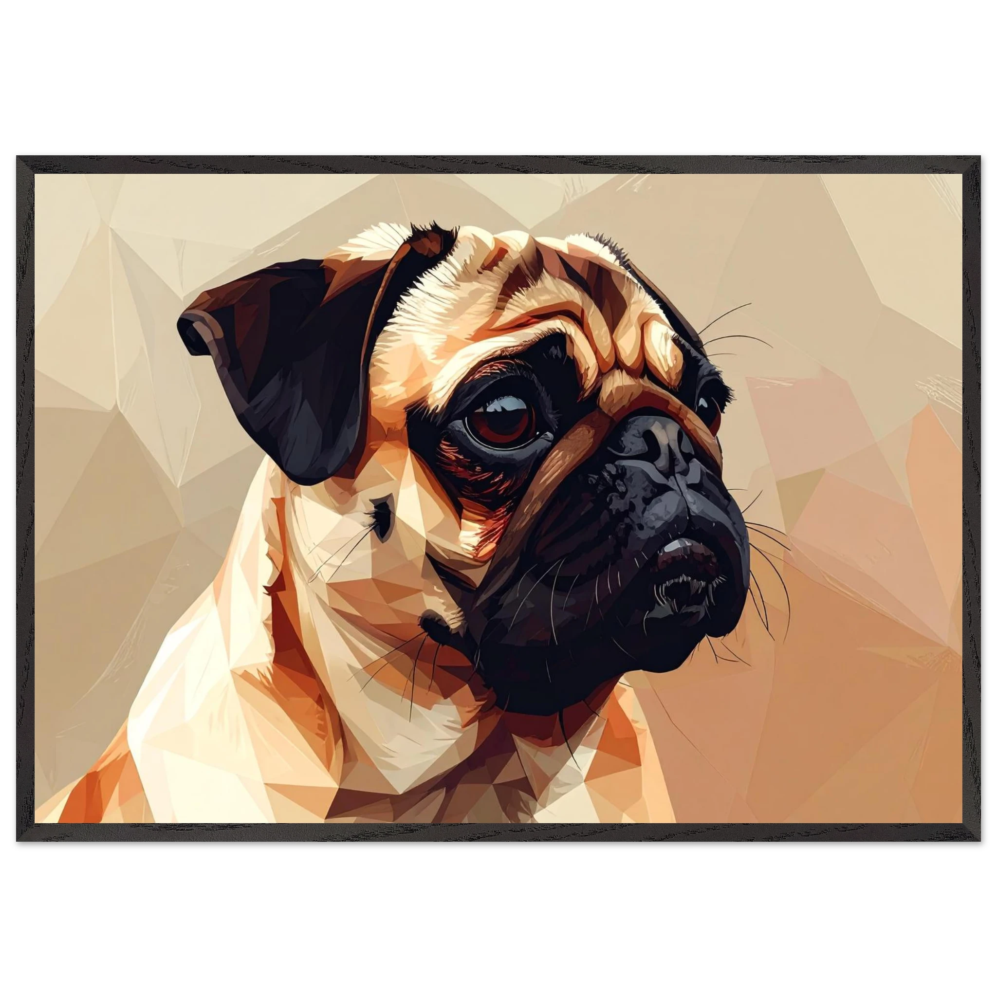 Gerahmtes Premium-Poster: Geometrischer Mops – Ausdrucksstarke Haustier-Kunst für Ihr Zuhause-petllective