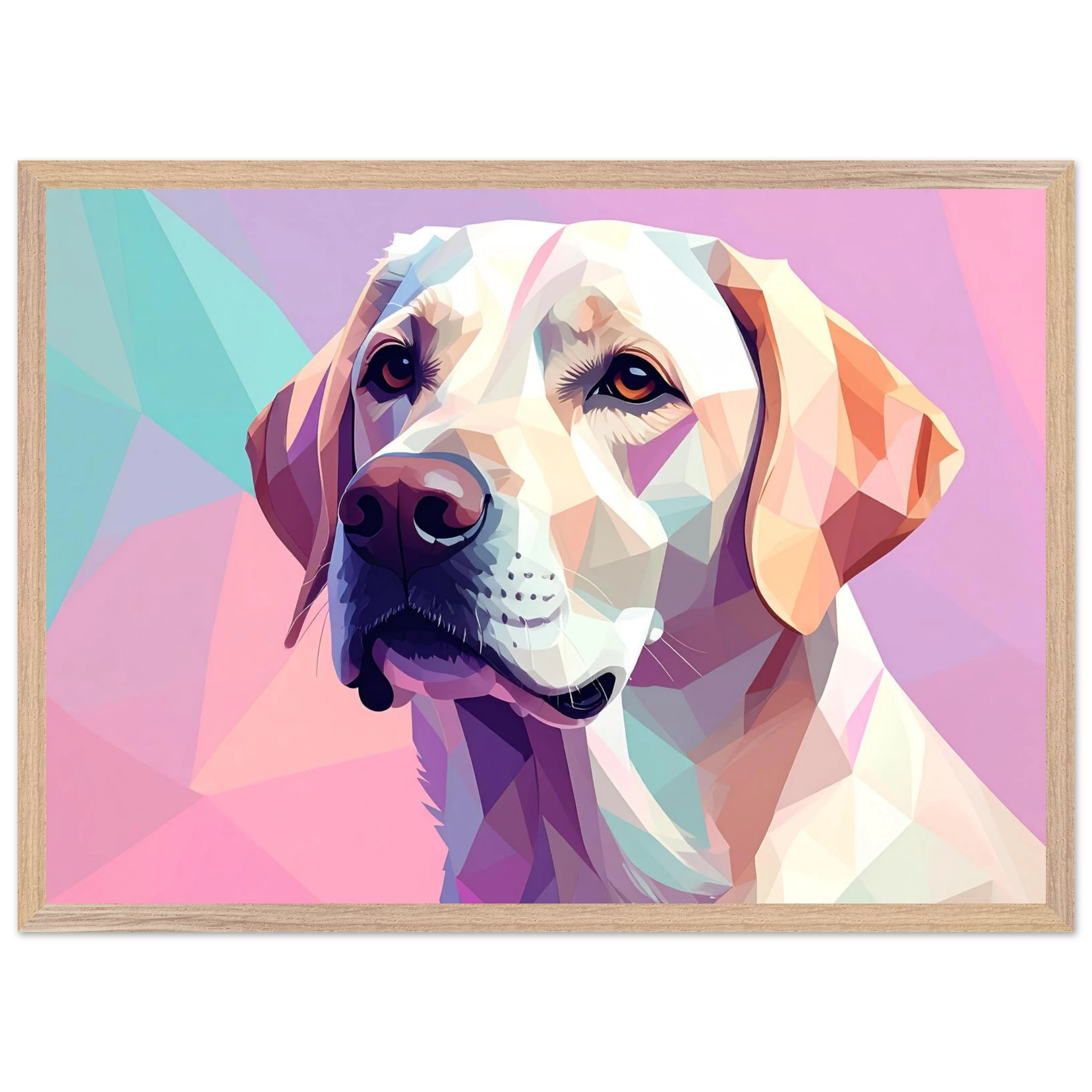 Labrador-Retriever-Portrait im Polygon-Stil: Premium-Poster mit Holzrahmen – Lebendige Farben-petllective
