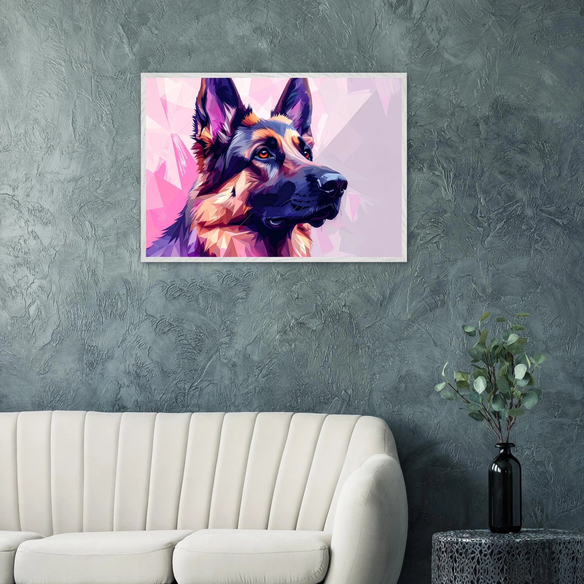 Abstrakter Schäferhund Kunstdruck – Premium Poster mit lebendigem Polygondesign-petllective