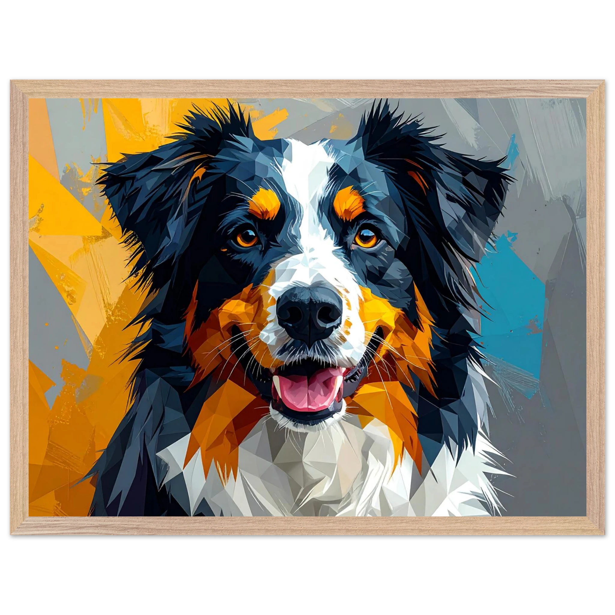 Bunter Hundeporträt-Poster: Premium-Poster aus halbmattem Premium-Papier mit Holzrahmen-petllective