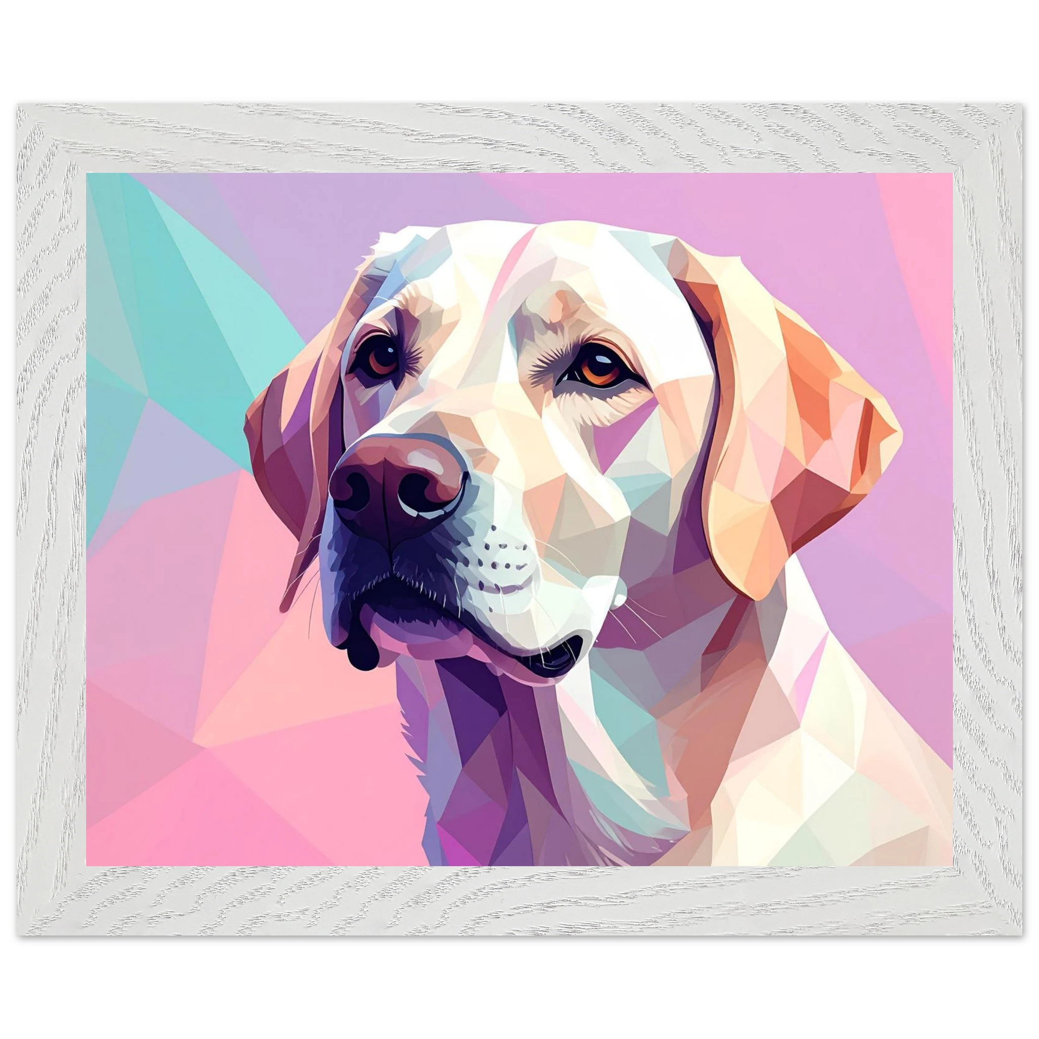 Labrador-Retriever-Portrait im Polygon-Stil: Premium-Poster mit Holzrahmen – Lebendige Farben-petllective