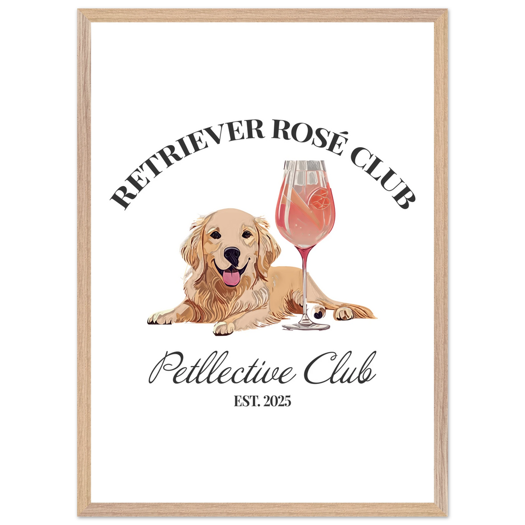 Retriever Rosé Club Wandbild – Hund Illustration im Premium Holzrahmen-petllective