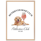 Retriever Rosé Club Wandbild – Hund Illustration im Premium Holzrahmen-petllective