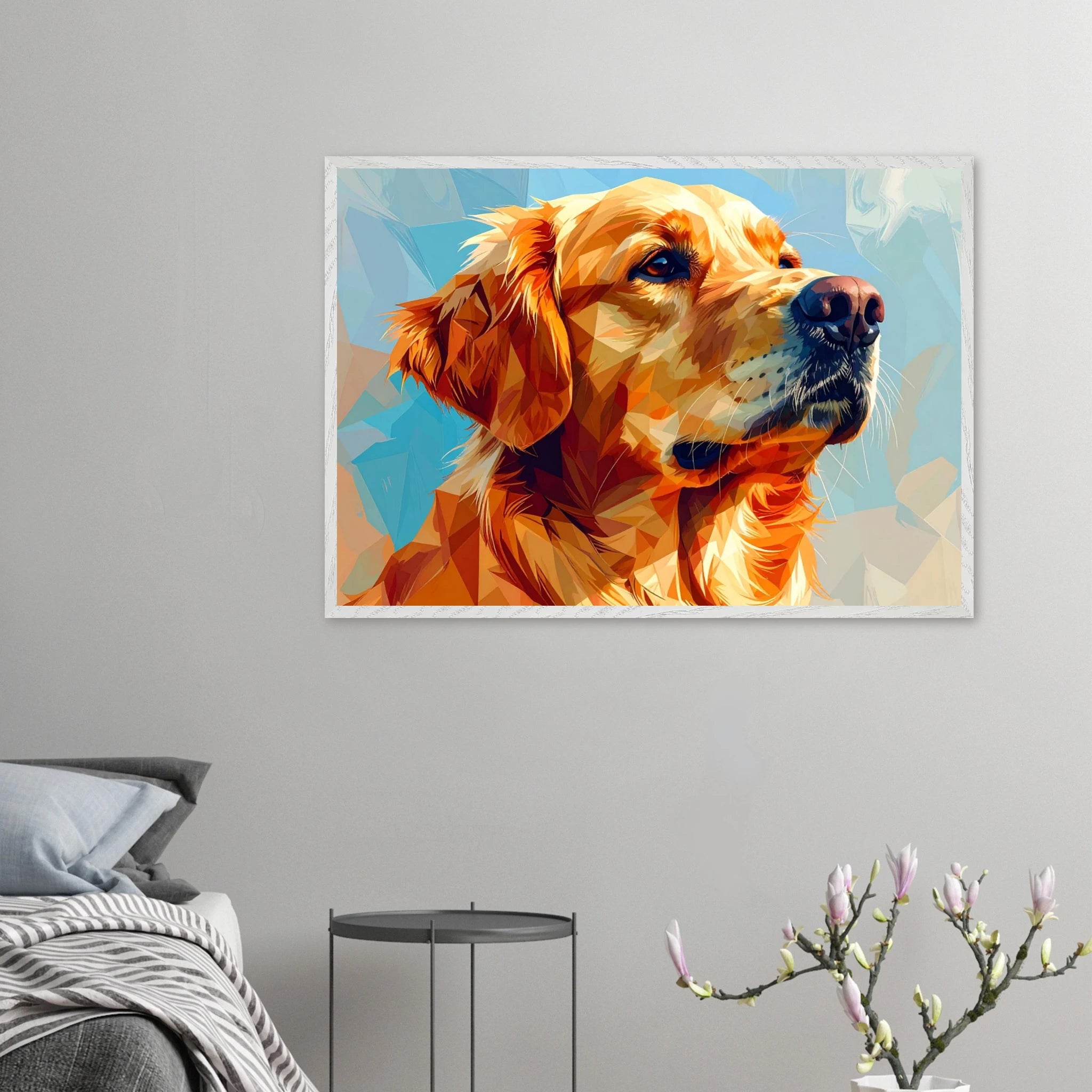 Golden Retriever im Mosaik-Stil: Premium-Poster mit Holzrahmen – für dein Zuhause in verschiedenen Größen & Rahmenfarben-petllective