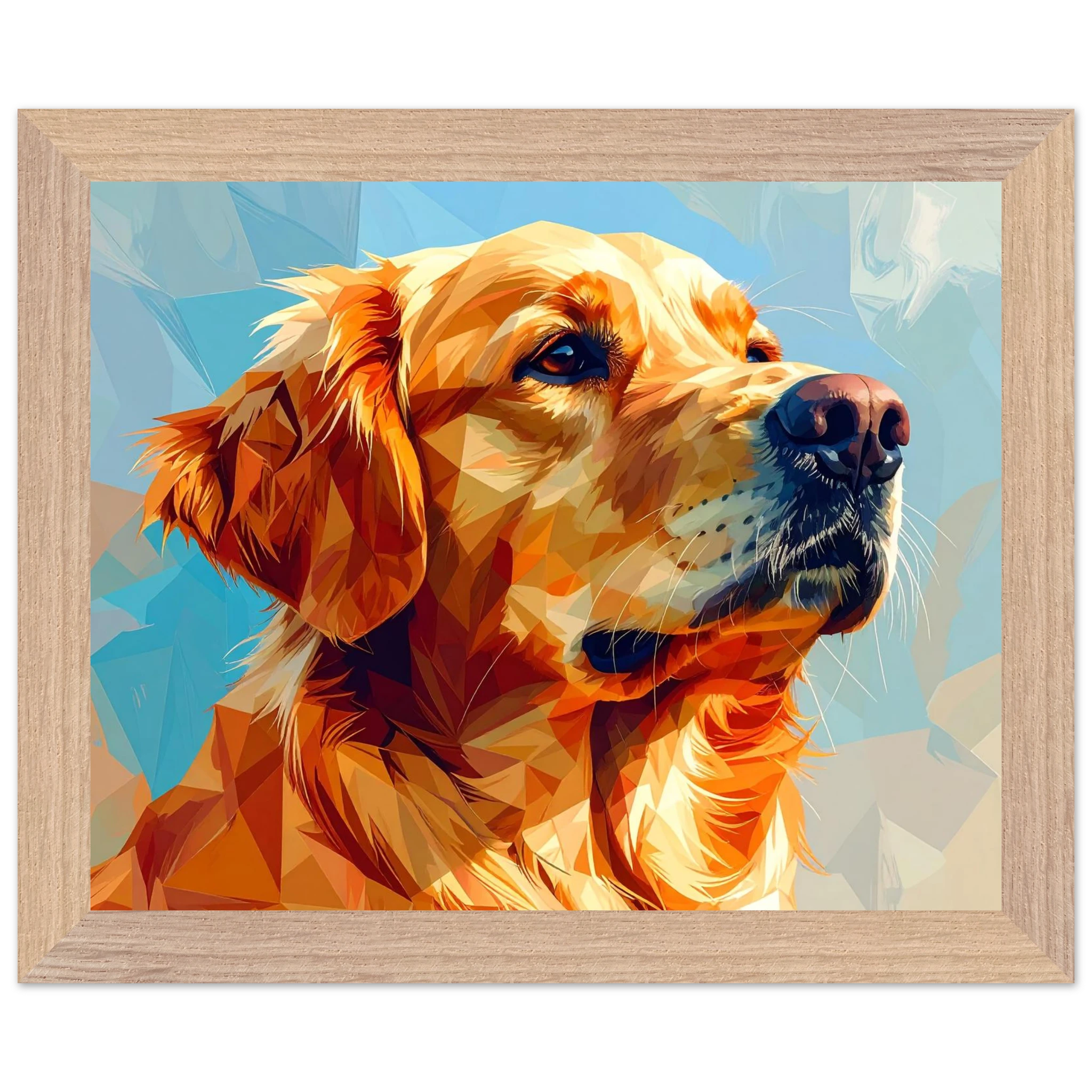 Golden Retriever im Mosaik-Stil: Premium-Poster mit Holzrahmen – für dein Zuhause in verschiedenen Größen & Rahmenfarben-petllective