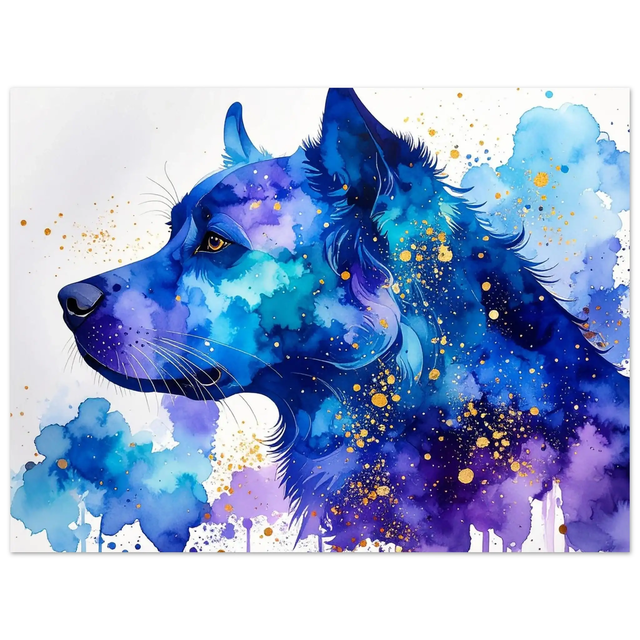 Hundeporträt Aquarell Blau Kunstdruck Wandbild – Fine Art Poster-petllective