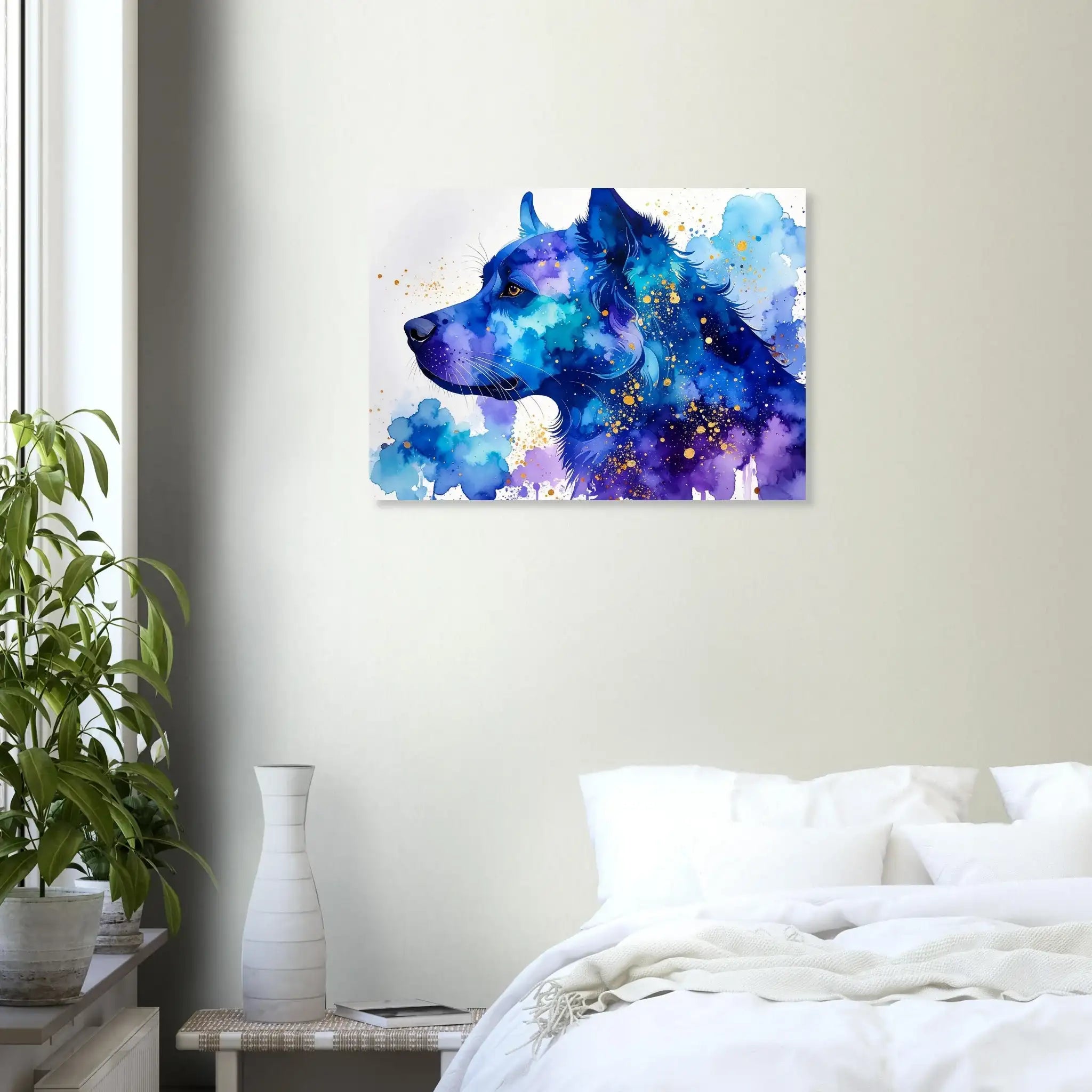 Hundeporträt Aquarell Blau Kunstdruck Wandbild – Fine Art Poster-petllective